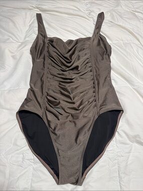 Calvin Klein Pewter/brown Ruched size 18 Swimsuit NWOT SUPER FLATTERING